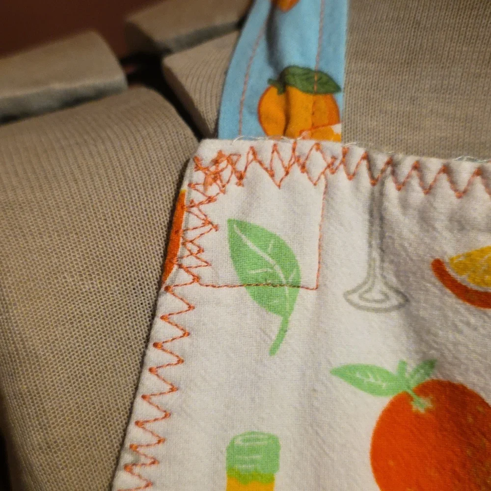 Upcycled Apron Juice Cleans Oranges & Champagne Mimosa  Blue Denim Jeans